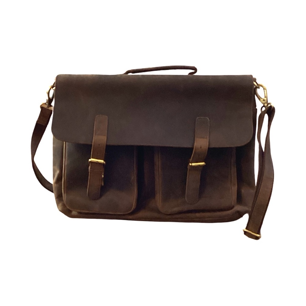 KomalC  Brown Leather Messenger/Briefcase Laptop Bag w/ Shoulder Strap Unisex